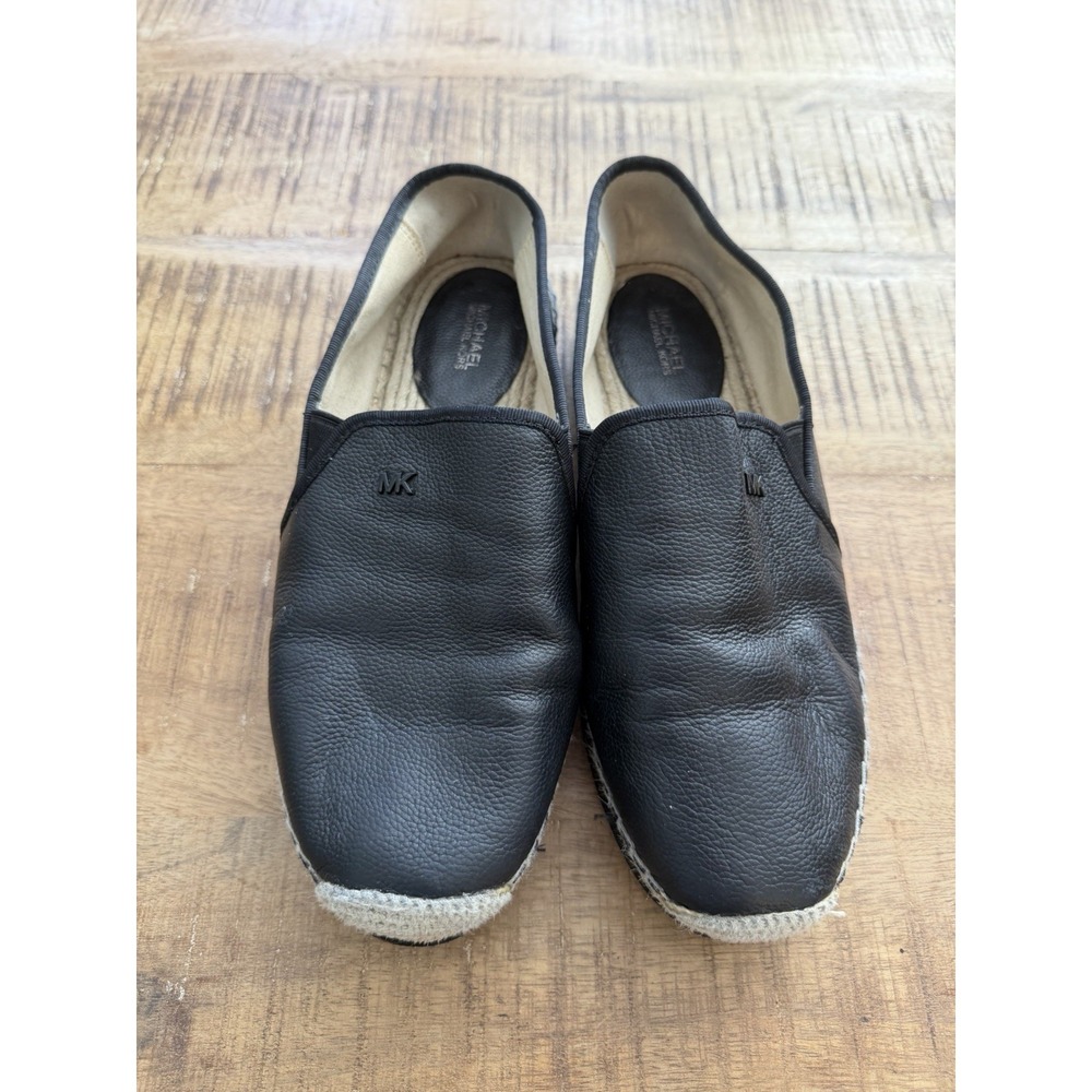 Michael Kors Black Leather Slip-On Espadrille Flats Women's Size 9.5